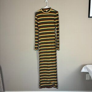 Belita Collection Green and Multicolor Striped Long Sleeve Maxi Dress - Size L